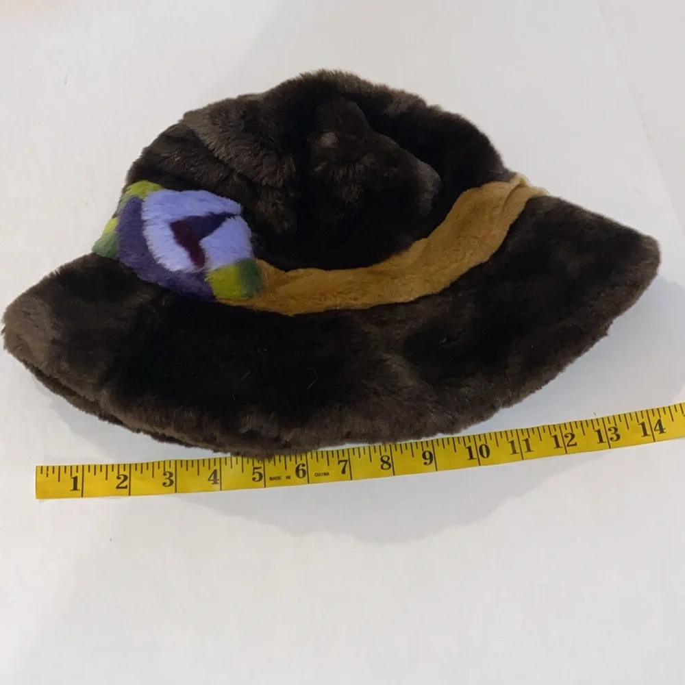 Summer Tompkins Multicolored Unique Faux Fur Unisex Bucket Hat Size OS